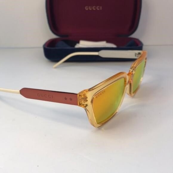 💯 - New  Authentic Gucci Orange Mirror Rectangular Men's Sunglasses GG0975S … - Picture 17 of 17